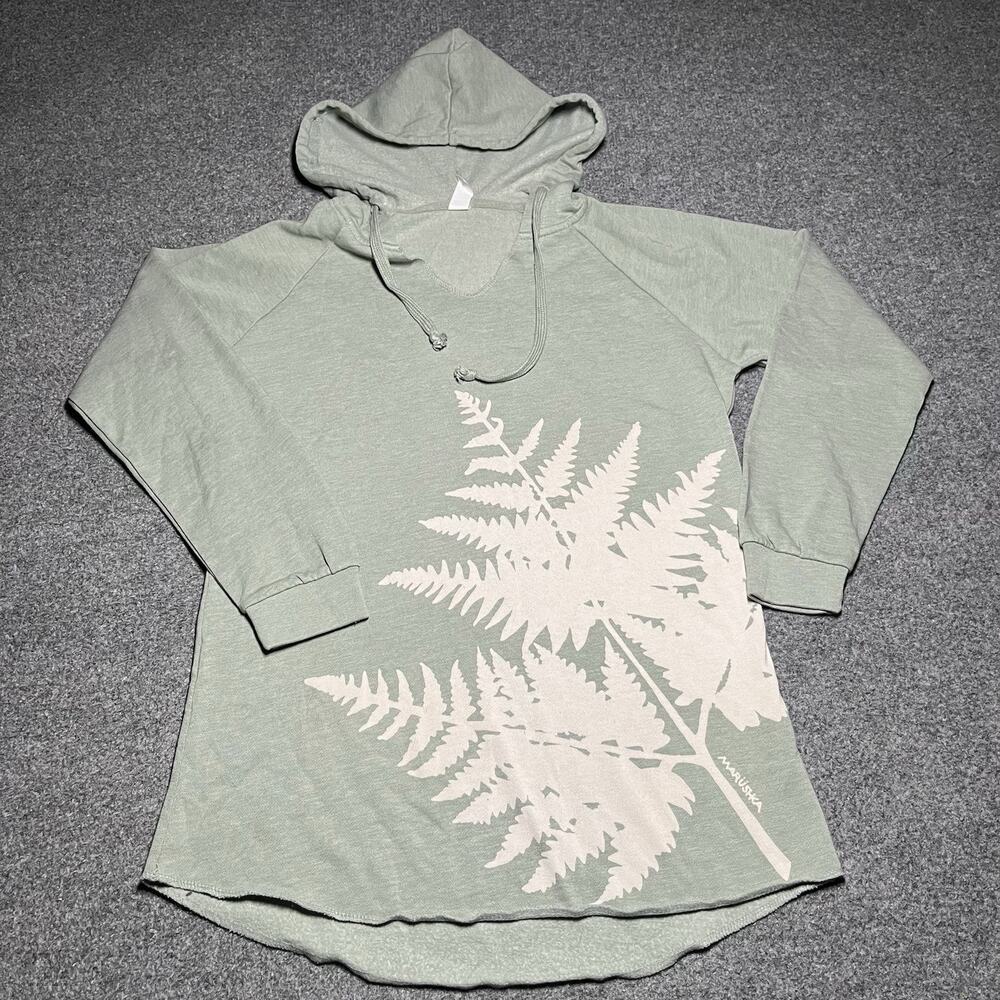 Marushka Hoodie Womens Small Green Leaf Boho Pullover V Neck Sweatshirt